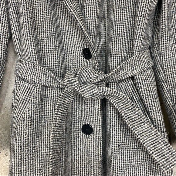 Vintage union made black white micro houndstooth unisex long pea coat - Picture 2 of 10
